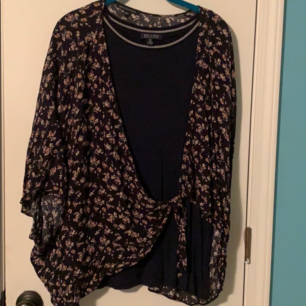 Navy shirt with floral kimono